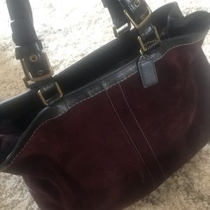 Coach expandable suede tote in eggplant